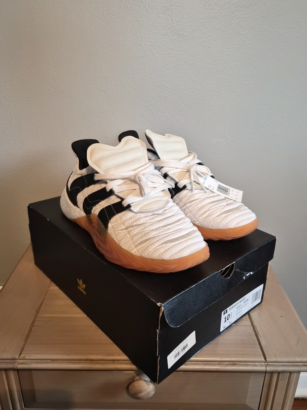 Mens White and Black Athletic Sneakers with Gum Sole